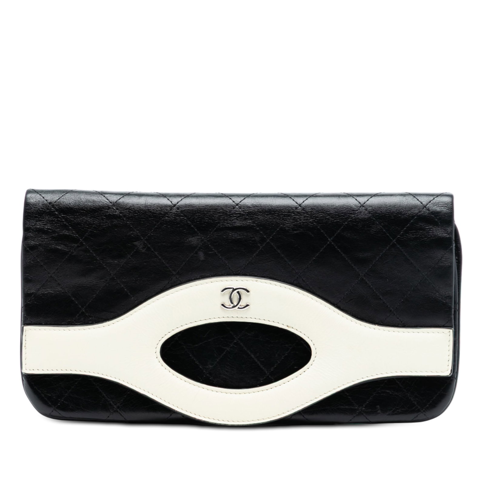 Chanel 31 Small Quilted Leather Clutch with Bicolor Aged Calfskin: Chanel 31 Small Quilted Leather Clutch with Bicolor Aged Calfskin This Chanel Small Bicolor Aged Calfskin 31 Clutch features a quilted leather body, a front flap with a top zip closure underneath, an