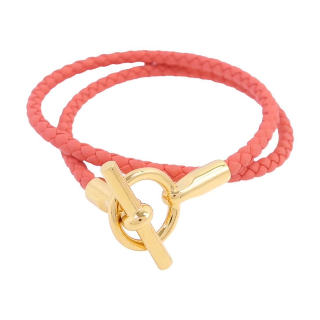 Hermes Glenan Double Tour Pink Swift Leather Bracelet With Gold Tone Hardware: Hermes Glenan Double Tour Pink Swift Leather Bracelet With Gold Tone Hardware Hermes Glenan Double Tour bracelet crafted from pink Swift leather. Features a double wrap design and metal detailing. Mad