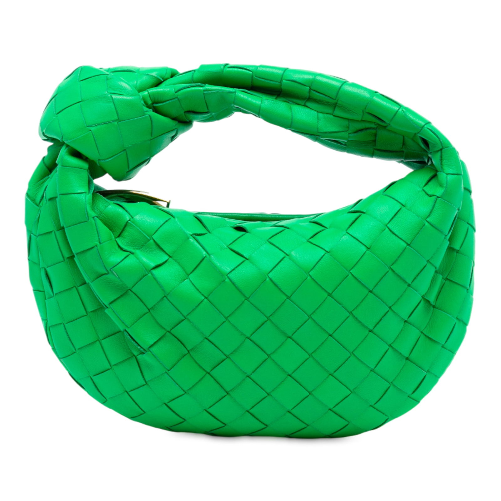 Mini Jodie Green Woven Leather Shoulder Bag by Bottega Veneta: Mini Jodie Green Woven Leather Shoulder Bag by Bottega Veneta The Bottega Veneta Mini Nappa Intrecciato Jodie is crafted from woven green leather and features a distinctive woven and knotted shoulder