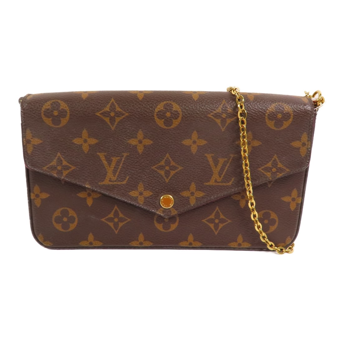 Felicie Pochette Brown Shoulder Bag with Gold Hardware by Louis Vuitton: Felicie Pochette Brown Shoulder Bag with Gold Hardware by Louis Vuitton This Louis Vuitton Felicie Pochette chain shoulder bag features the signature Monogram brown PVC coated canvas exterior. Designe