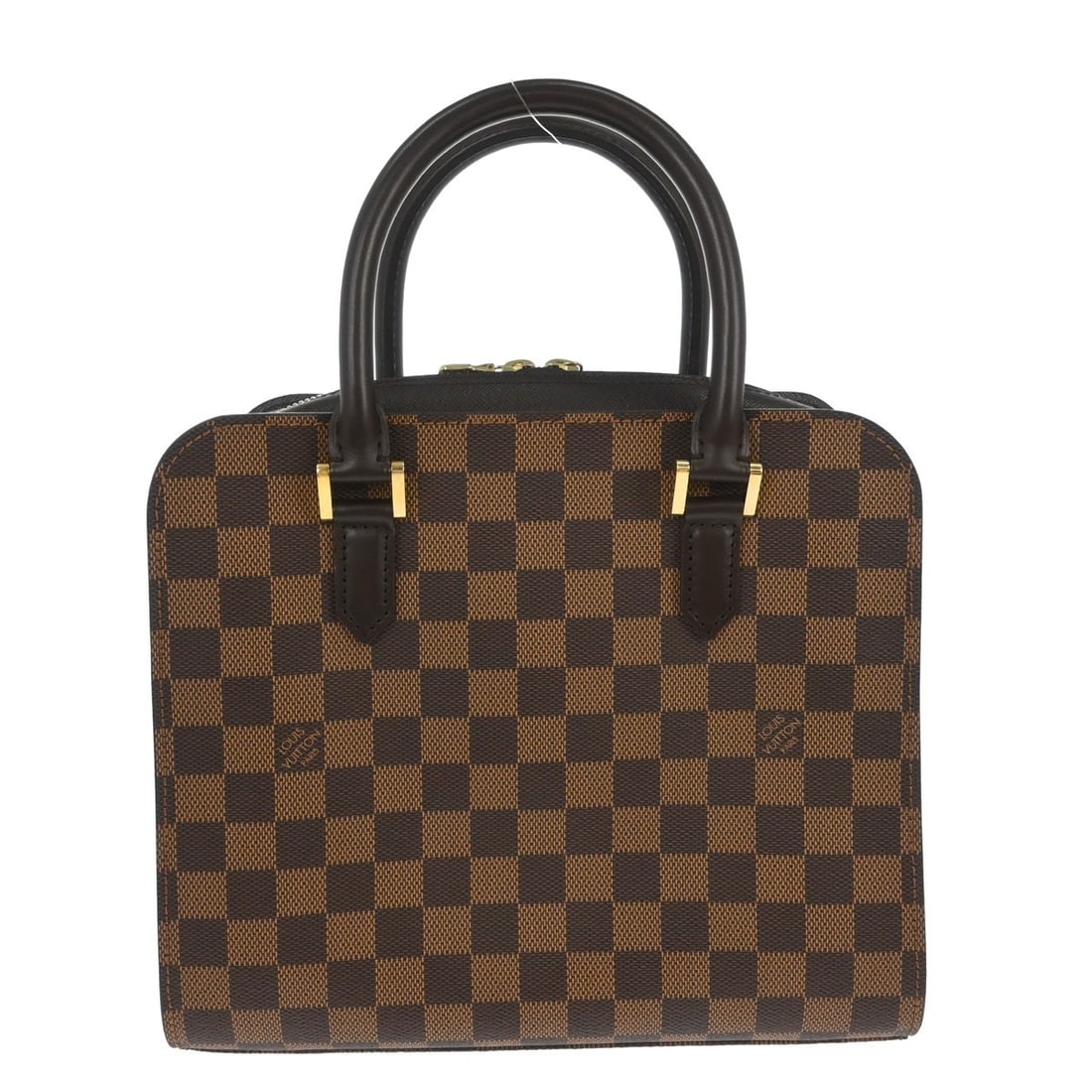 Louis Vuitton Triana Damier Ebene Brown Canvas Satchel Top Handle Bag: Louis Vuitton Triana Damier Ebene Brown Canvas Satchel Top Handle Bag This Louis Vuitton Triana handbag features the iconic Damier Ebene pattern in brown canvas leather. It is designed as a medium-siz