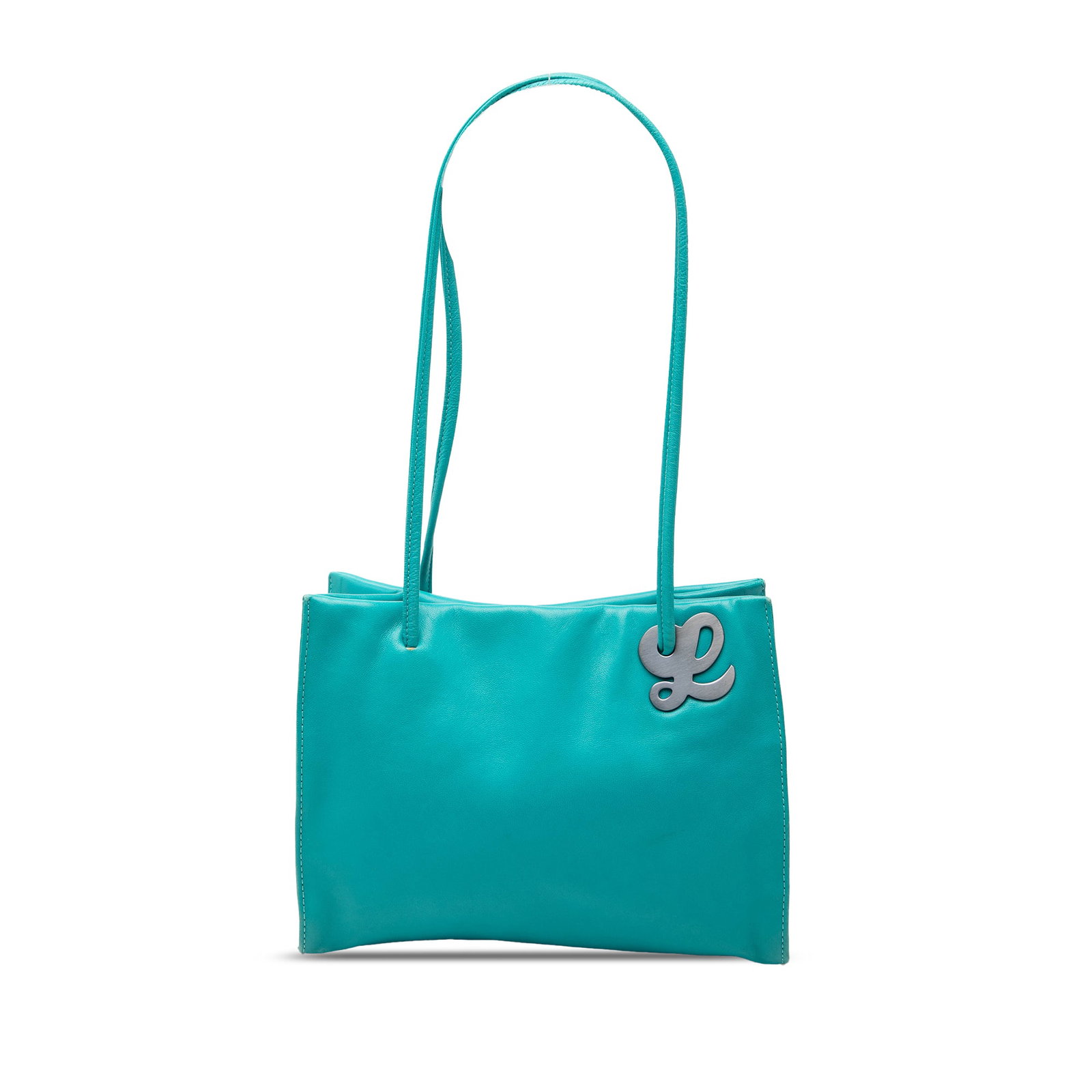 Blue Leather Open Top Tote Bag by Loewe: Blue Leather Open Top Tote Bag by Loewe This LOEWE tote bag is crafted from blue leather and features flat leather straps, an open top with snap closure, and an interior zip pocket. Signs of wear are