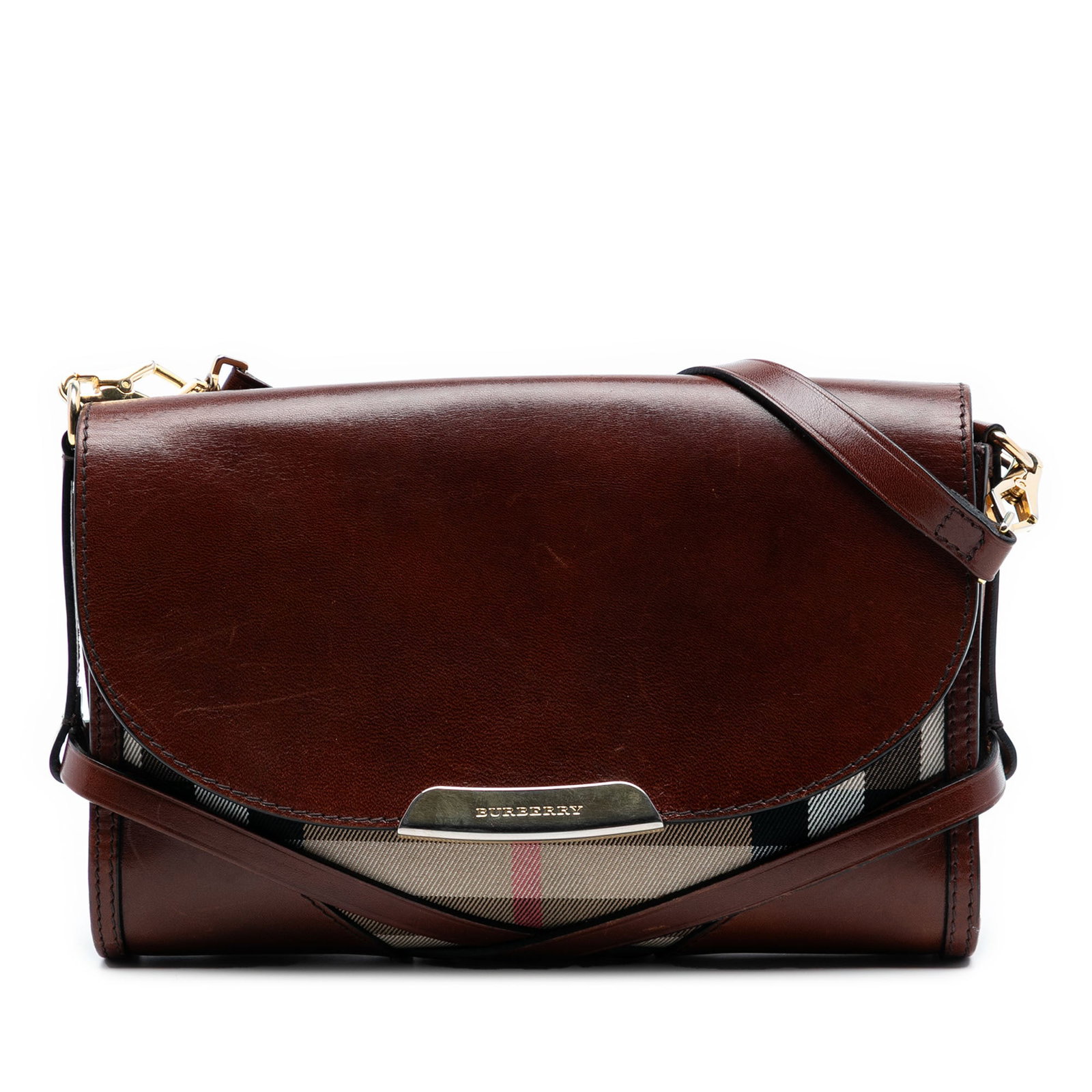 Burberry Abbott Crossbody Bag in Leather and House Check Canvas: Burberry Abbott Crossbody Bag in Leather and House Check Canvas This Burberry crossbody bag features the signature house check canvas with leather trim, an adjustable flat strap, a top leather flap wi