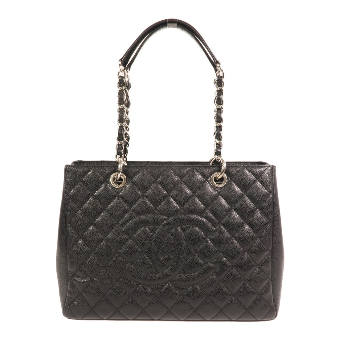 Chanel Grand Shopping Tote Black Calfskin Shoulder Bag Silver Hardware: Chanel Grand Shopping Tote Black Calfskin Shoulder Bag Silver Hardware This CHANEL CC Grand Shopping Tote (GST) is crafted from black calfskin leather and features silver-tone hardware. Designed as a