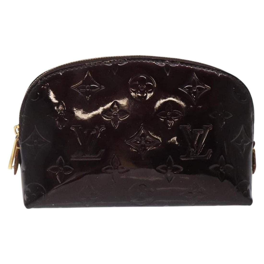 Louis Vuitton Monogram Vernis Burgundy Patent Leather Cosmetic Bag: Louis Vuitton Monogram Vernis Burgundy Patent Leather Cosmetic Bag This Louis Vuitton Cosmetic Pouch in Monogram Vernis features a burgundy patent leather exterior with a classic, feminine design. The