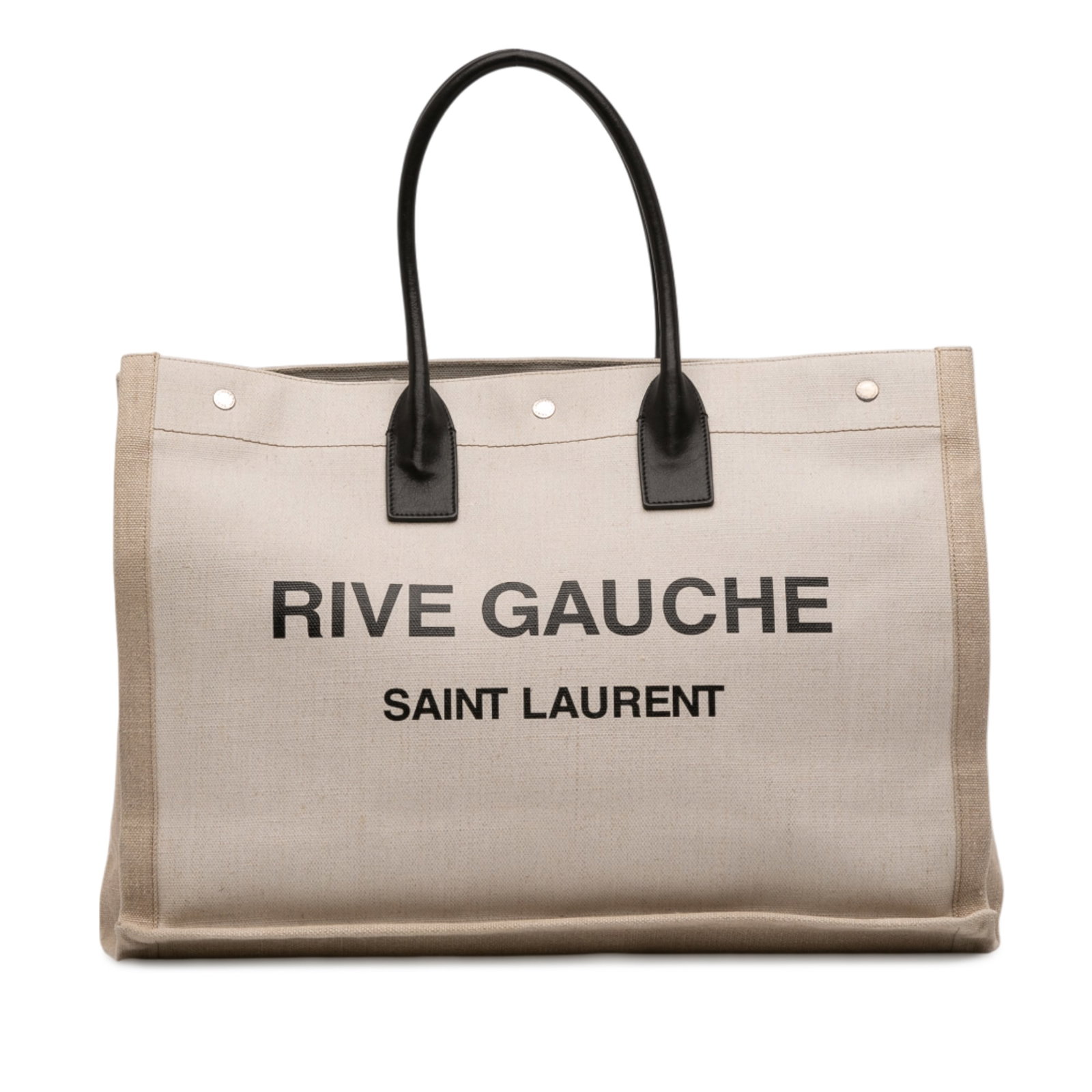 Saint Laurent Rive Gauche Brown Canvas Tote Bag with Leather Handles (1 of 12)