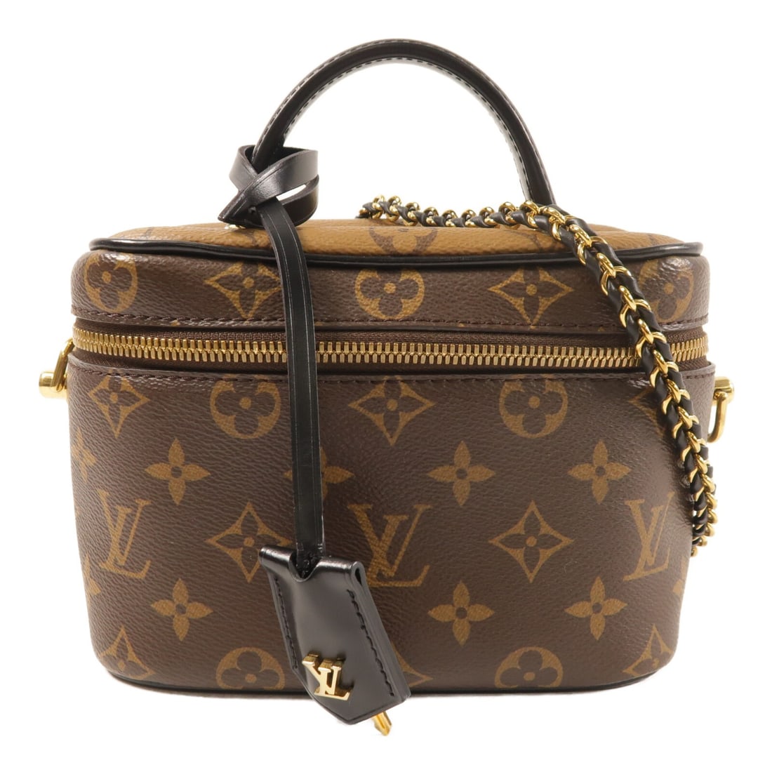 Louis Vuitton Vanity PM Monogram Reverse Brown Two Way Shoulder Bag M45165: Louis Vuitton Vanity PM Monogram Reverse Brown Two Way Shoulder Bag M45165 This Louis Vuitton Vanity PM is a versatile 2-way shoulder bag crafted from durable PVC coated canvas in the Monogram Reverse