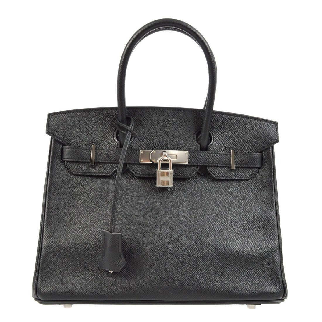 Hermes Black Epsom Birkin 30 Handbag with Silver Hardware: Hermes Black Epsom Birkin 30 Handbag with Silver Hardware Introducing the exquisite Hermes Black Epsom Birkin 30 Handbag, a staple of luxury and elegance. This medium-sized handbag features a stylish