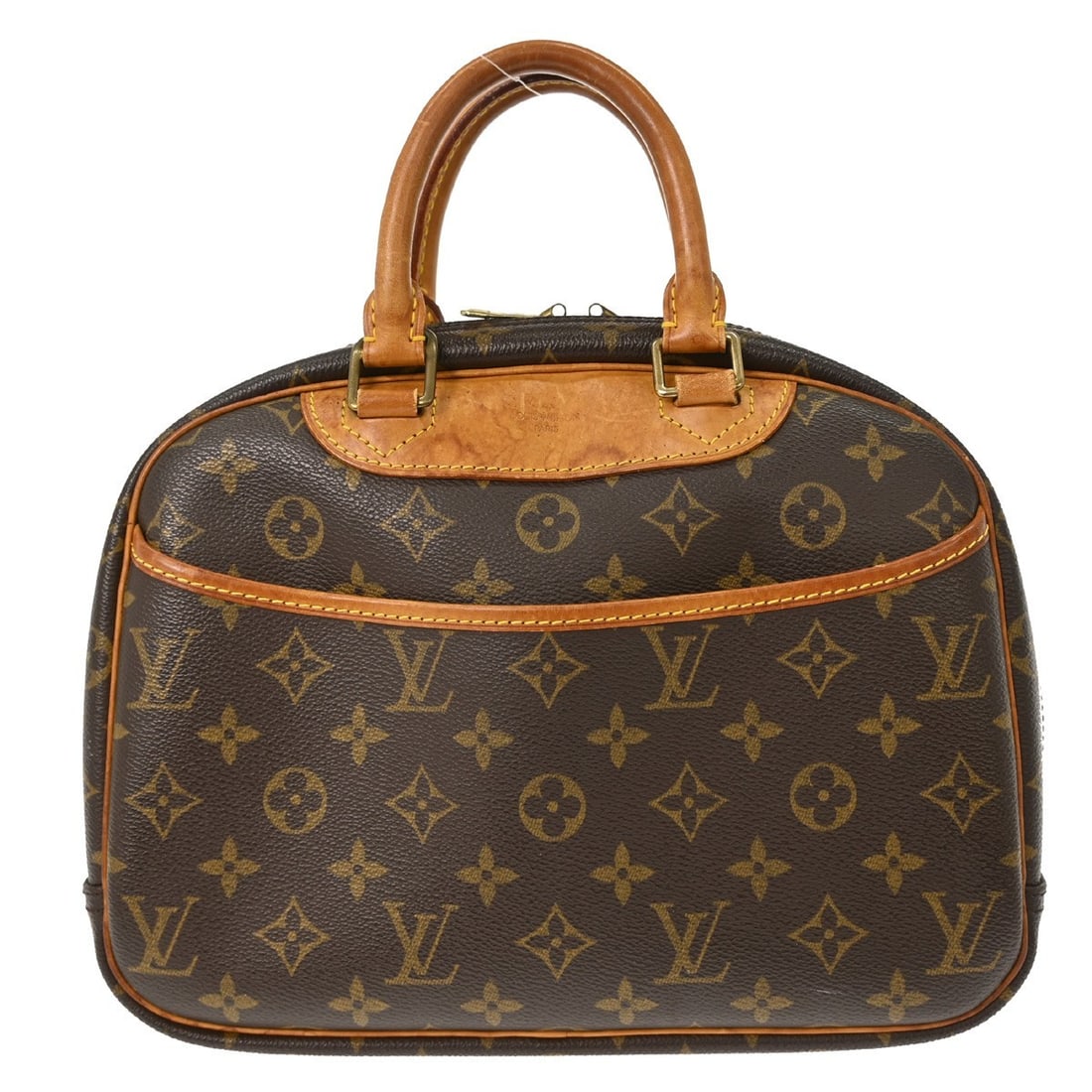 Louis Vuitton Trouville Monogram Canvas Medium Brown Handbag with Double Handles: Louis Vuitton Trouville Monogram Canvas Medium Brown Handbag with Double Handles This Louis Vuitton Trouville handbag features the iconic monogram canvas leather exterior with brown double handles and