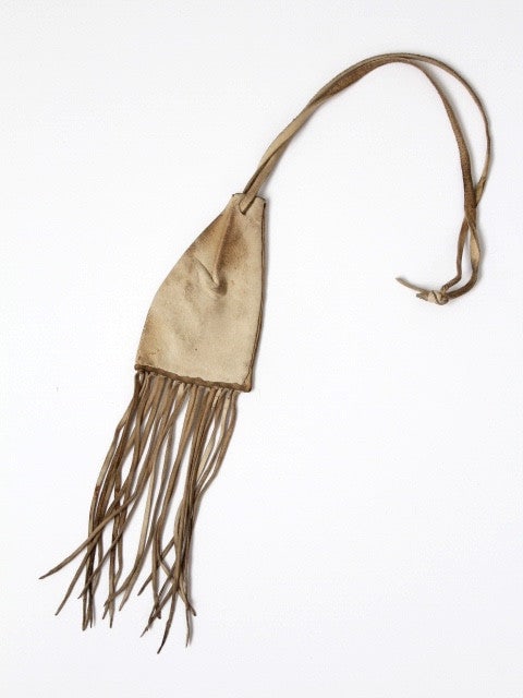Hand-Crafted Vintage Buckskin Pouch with Fringe Tassels (1 of 5)