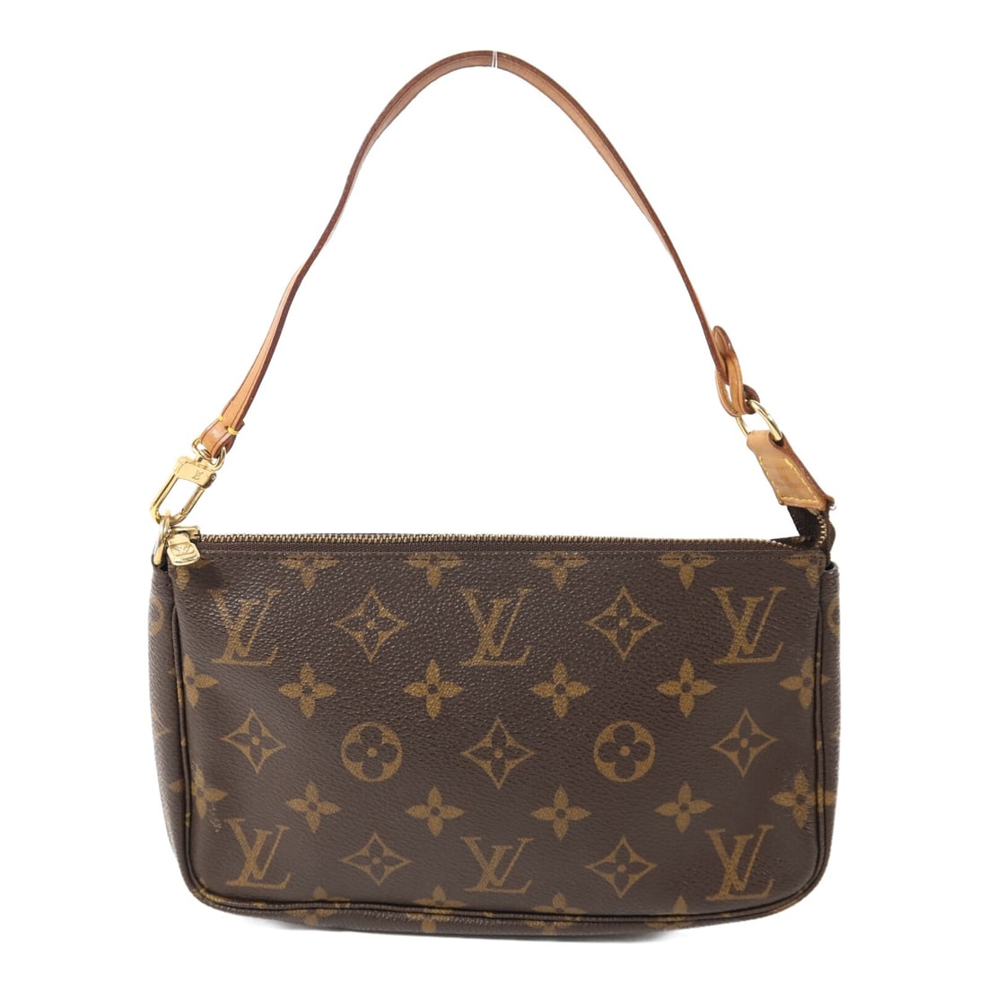Louis Vuitton Monogram Pochette Accessoires Brown Canvas Gold Hardware M51980: Louis Vuitton Monogram Pochette Accessoires Brown Canvas Gold Hardware M51980 This Louis Vuitton Pochette Accessoires pouch handbag features the iconic monogram pattern on brown PVC coated canvas. It