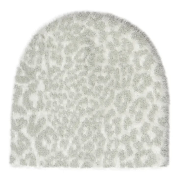 White Shag Beanie with Leopard Pattern Streetwear Accessory (1 of 1)