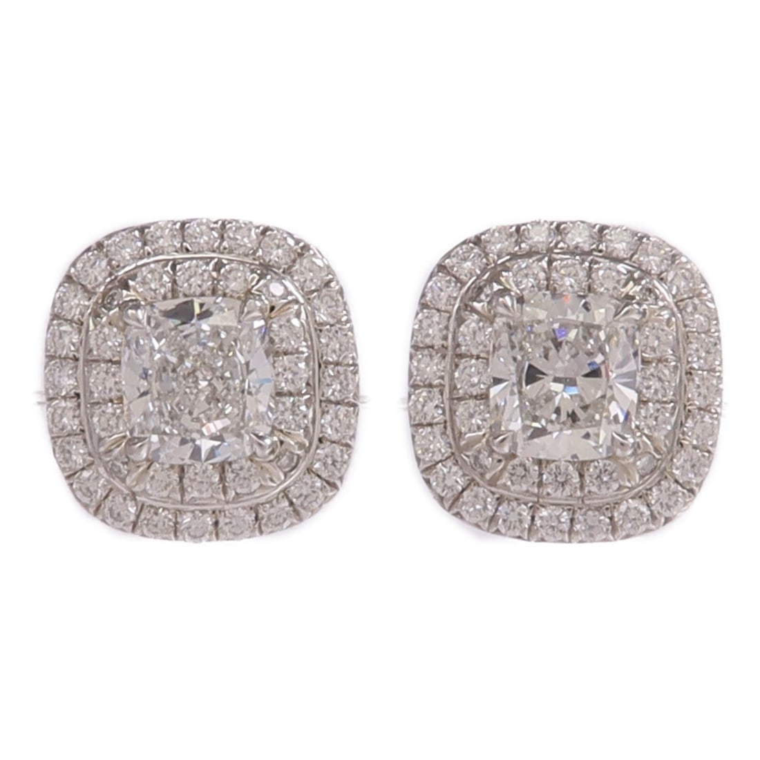 Cushion Double Soleste Diamond Earrings in Platinum by Tiffany and Co: Cushion Double Soleste Diamond Earrings in Platinum by Tiffany and Co These Tiffany & Co. Cushion Double Soleste earrings are crafted from Pt950 platinum and feature clear diamonds. Designed for women