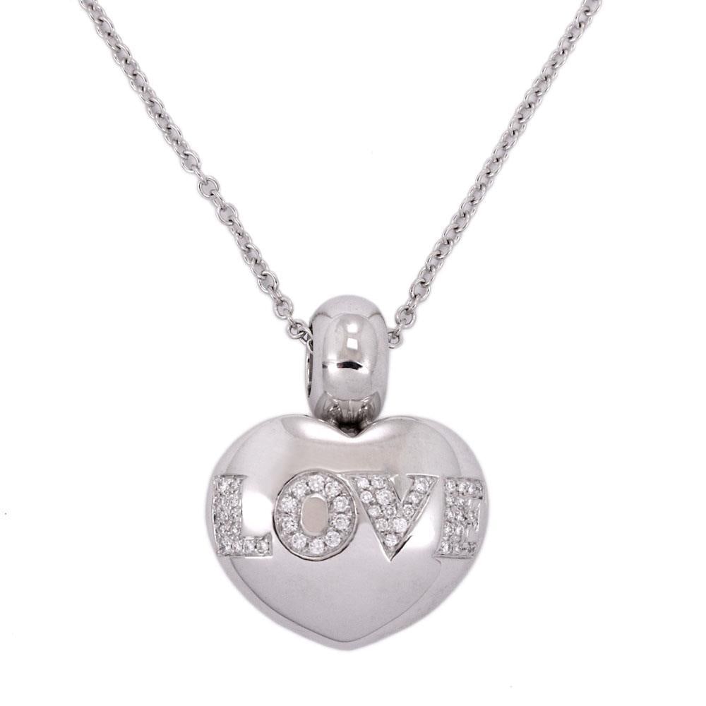 Ponte Vecchio 18k White Gold Diamond Heart Pendant Necklace: Ponte Vecchio 18k White Gold Diamond Heart Pendant Necklace This exquisite Ponte Vecchio necklace showcases a stunning puffed hollow heart pendant, elegantly crafted from 18k white gold with a high po