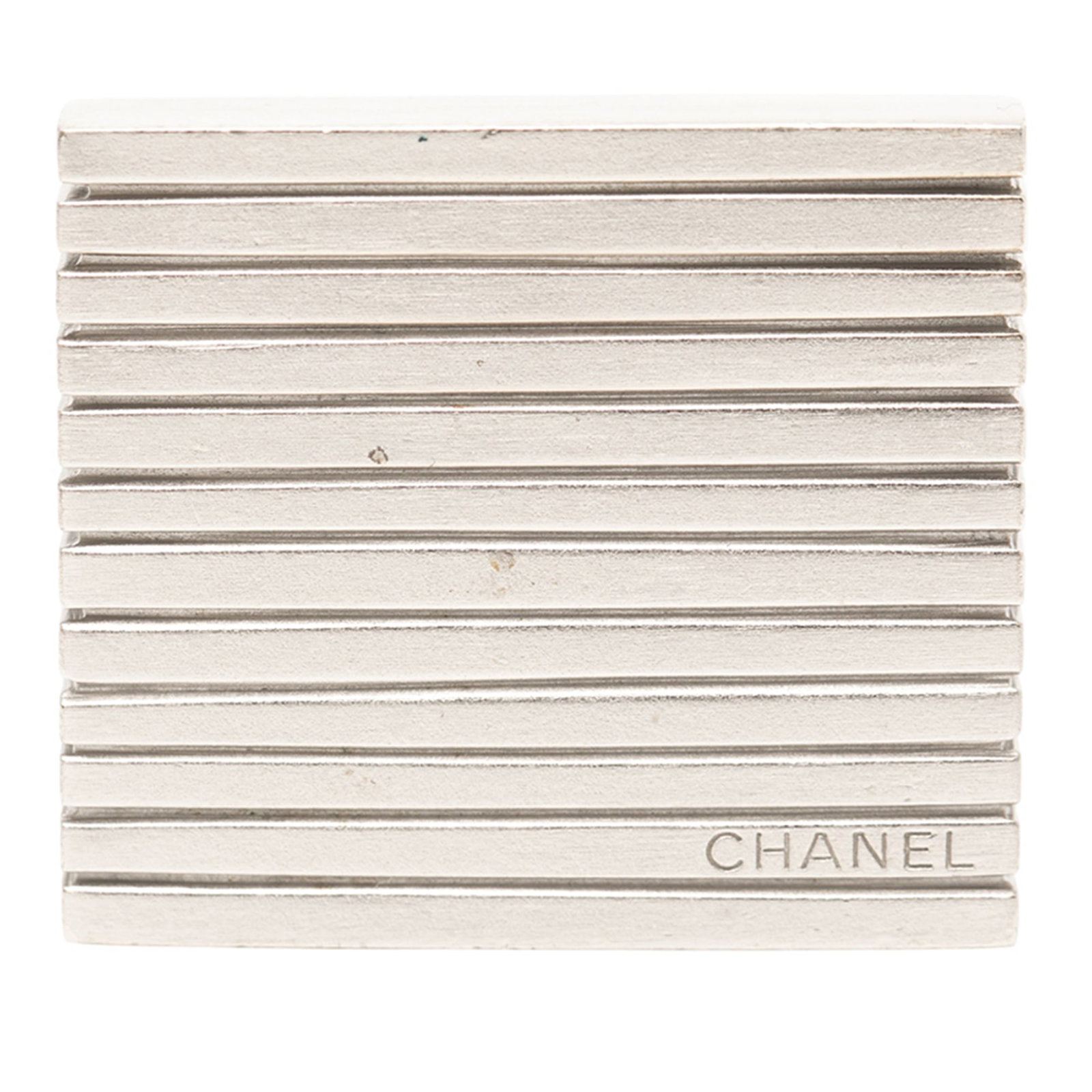 Chanel Silver Logo Square Costume Brooch France (1 of 4)