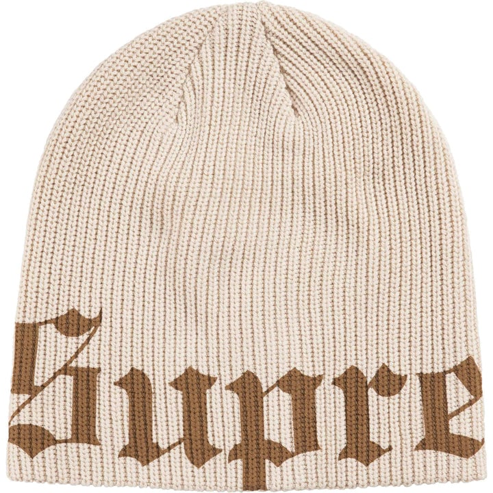 Stone Knit Beanie with Old English Supreme Lettering (1 of 1)