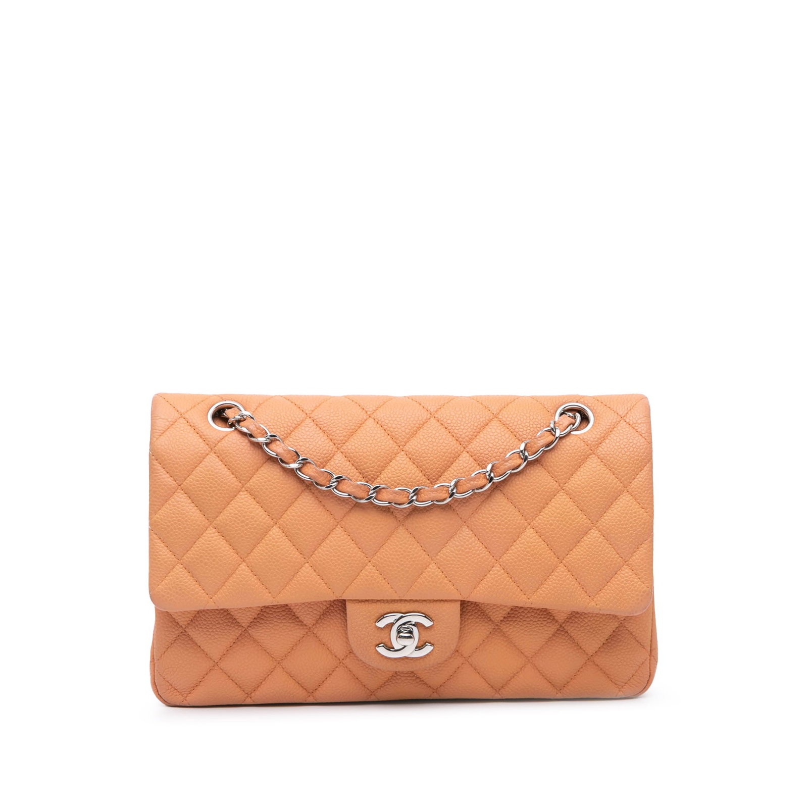 Chanel Medium Classic Caviar Double Flap Orange Leather Shoulder Bag (1 of 12)