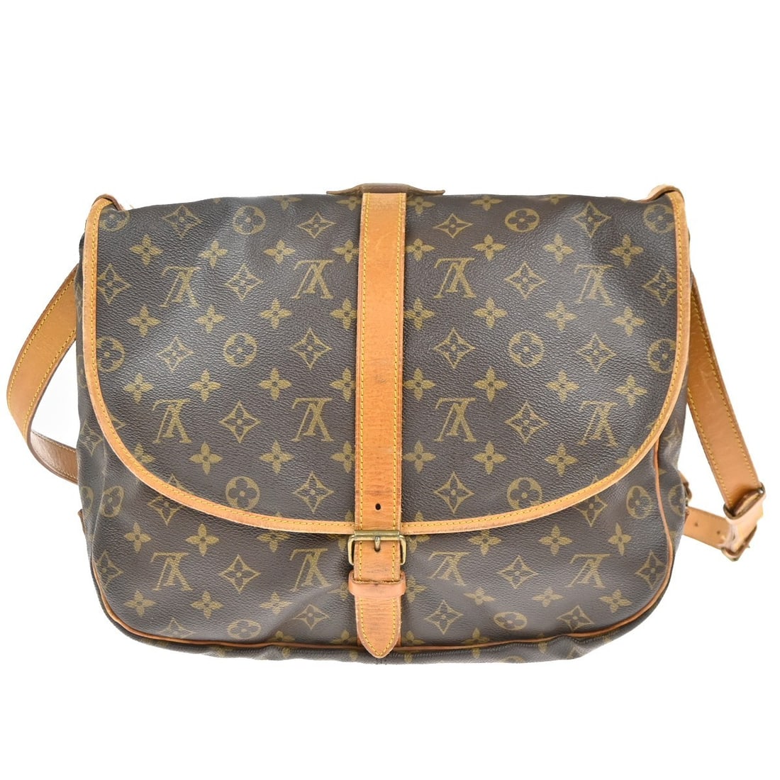 Louis Vuitton Saumur Brown Monogram Canvas Shoulder Bag 35cm: Louis Vuitton Saumur Brown Monogram Canvas Shoulder Bag 35cm This Louis Vuitton Saumur handbag features the iconic Monogram canvas in brown, designed for women. The bag, made in France, offers a spaci