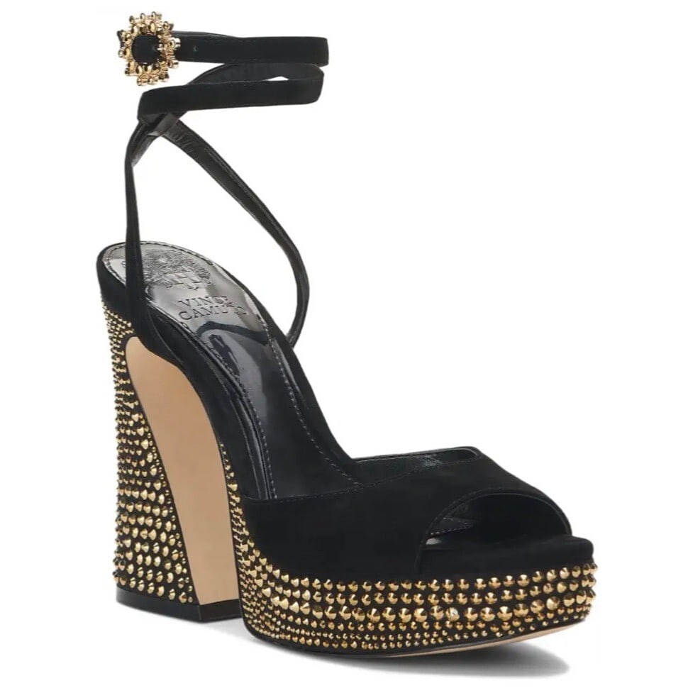 Vince Camuto Inna Studded Black Suede Platform Block Heels 8.5M (1 of 9)
