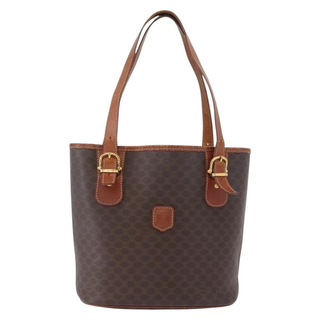 Celine Macadam Canvas and Leather Brown Vintage Tote Bag 24cm x 25cm x 13cm: Celine Macadam Canvas and Leather Brown Vintage Tote Bag 24cm x 25cm x 13cm This Celine Vintage Macadam Tote bag features a classic brown canvas exterior with leather accents. Designed for women, the