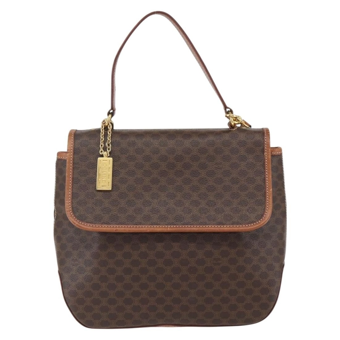 Vintage Celine Macadam Canvas and Leather Brown Shoulder Bag: Vintage Celine Macadam Canvas and Leather Brown Shoulder Bag This Celine Vintage Macadam handbag features a brown canvas exterior with leather accents. Designed for women, it showcases Celine's classi