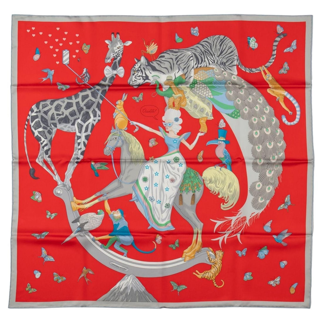 Hermes Story Red Grey Silk Scarf 35in Hand Rolled Edges France (1 of 7)
