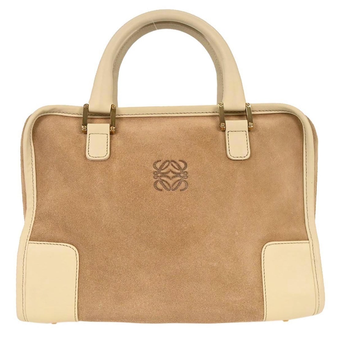 Loewe Amazona Beige Suede Handbag 27cm by 19cm by 12cm: Loewe Amazona Beige Suede Handbag 27cm by 19cm by 12cm The Loewe Amazona Bag in beige suede is a women's handbag crafted in Spain. This pre-owned bag measures 27 cm by 19 cm by 12 cm and is in good co