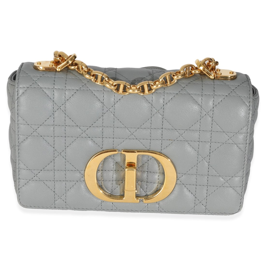 Small Caro Blue Leather Chain Shoulder Bag by Christian Dior: Small Caro Blue Leather Chain Shoulder Bag by Christian Dior This Christian Dior Small Caro Chain Bag is crafted from supple blue calfskin leather with a gold-tone turnlock closure. Designed in a comp