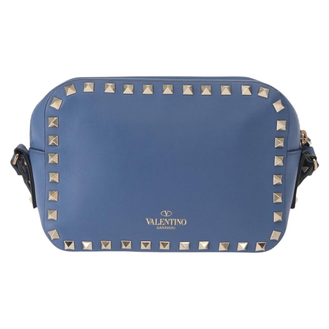 Blue Leather Valentino Garavani Rockstud Camera Crossbody Bag: Blue Leather Valentino Garavani Rockstud Camera Crossbody Bag This Valentino Garavani Rockstud Camera Crossbody Bag is crafted from blue leather and designed for women. It features metal stud accents