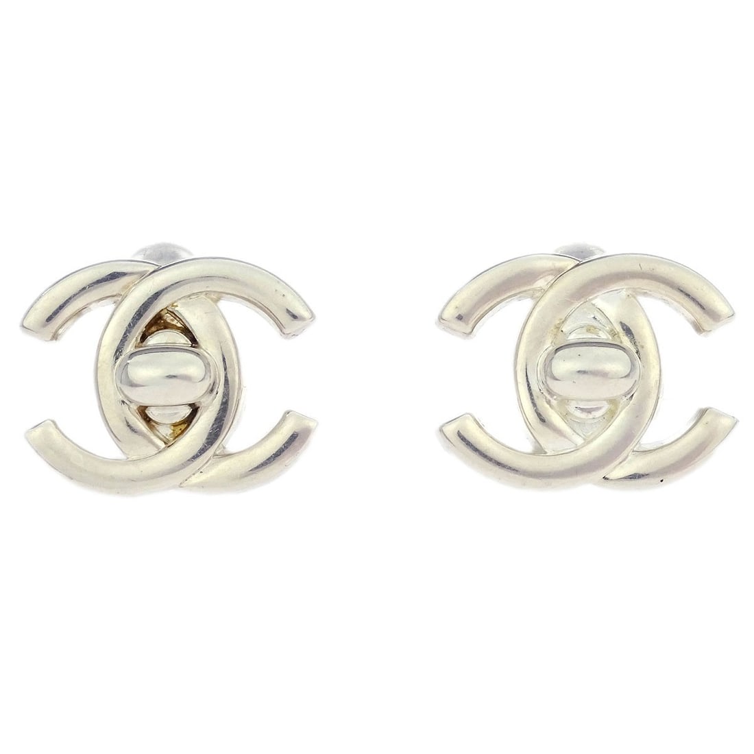 Chanel CC Turnlock Clip-On Earrings Silver Plated 97P France (1 of 4)