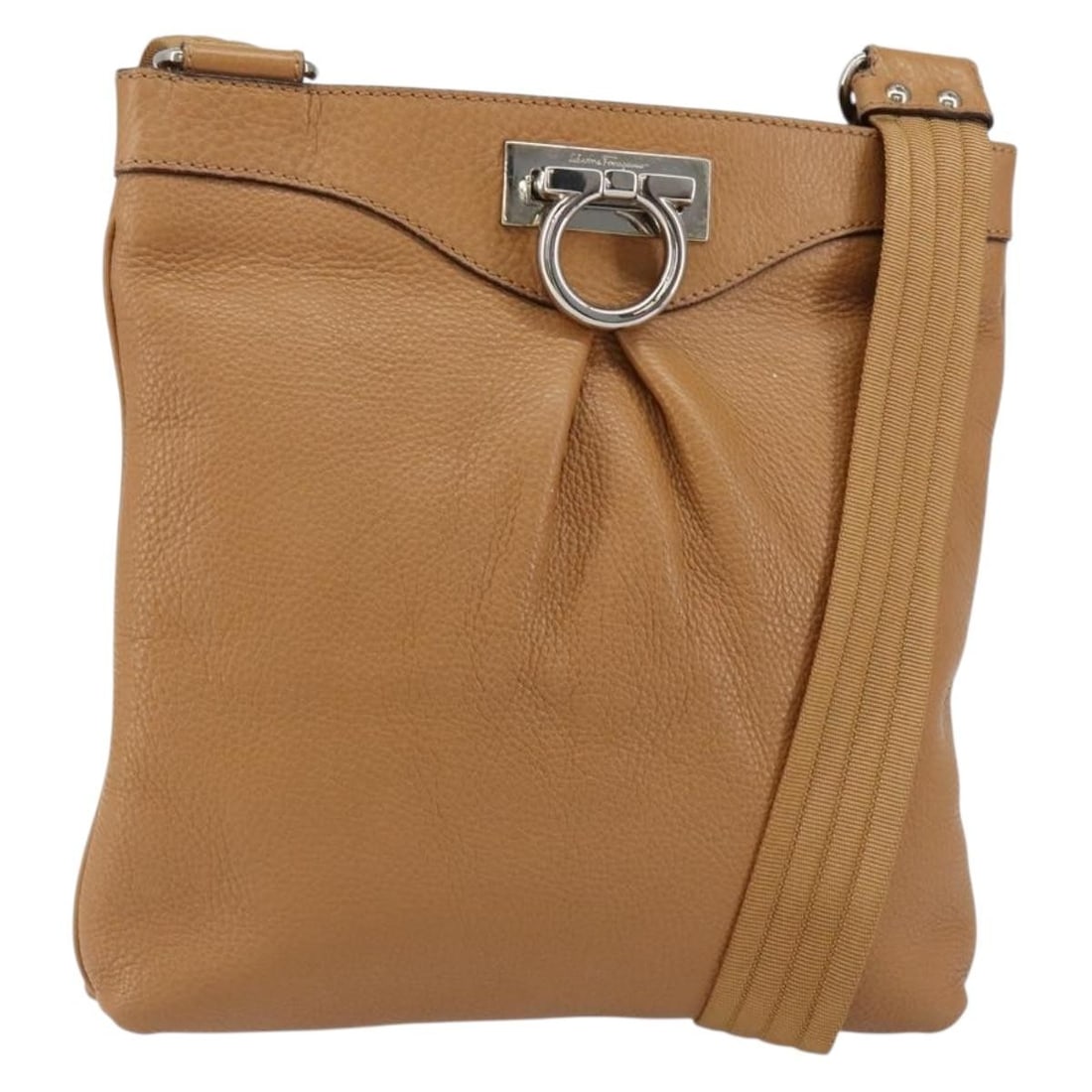 Salvatore Ferragamo Gancini Leather Shoulder Bag Brown Silver Auth AU-21/B499 (1 of 18)