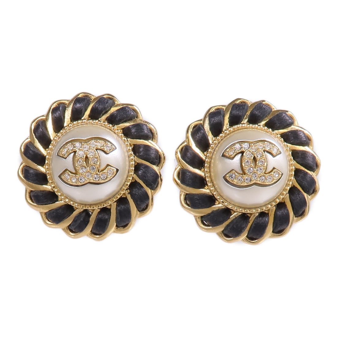 CHANEL Black and Gold CC Logo Pierced Earrings for Women (1 of 8)