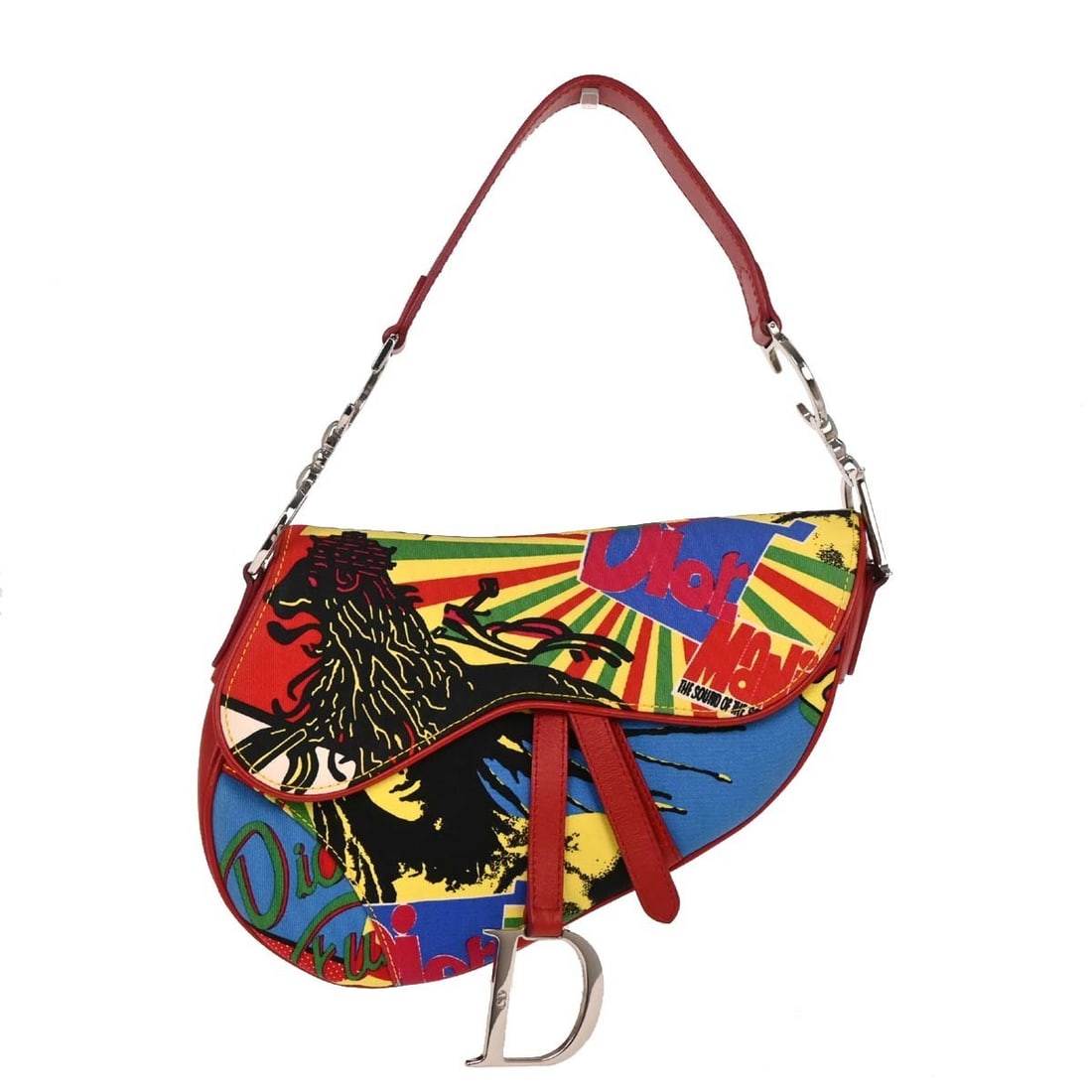 Christian Dior Red Dior Mania Saddle Handbag 01RU1013 Multicolor Canvas (1 of 10)
