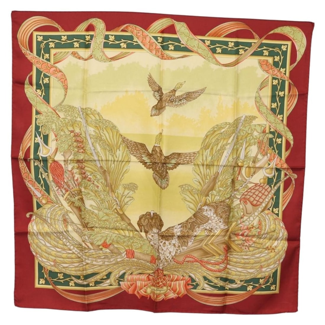 Salvatore Ferragamo Bordeaux Silk Scarf 35.4 Inch Square Italy (1 of 18)