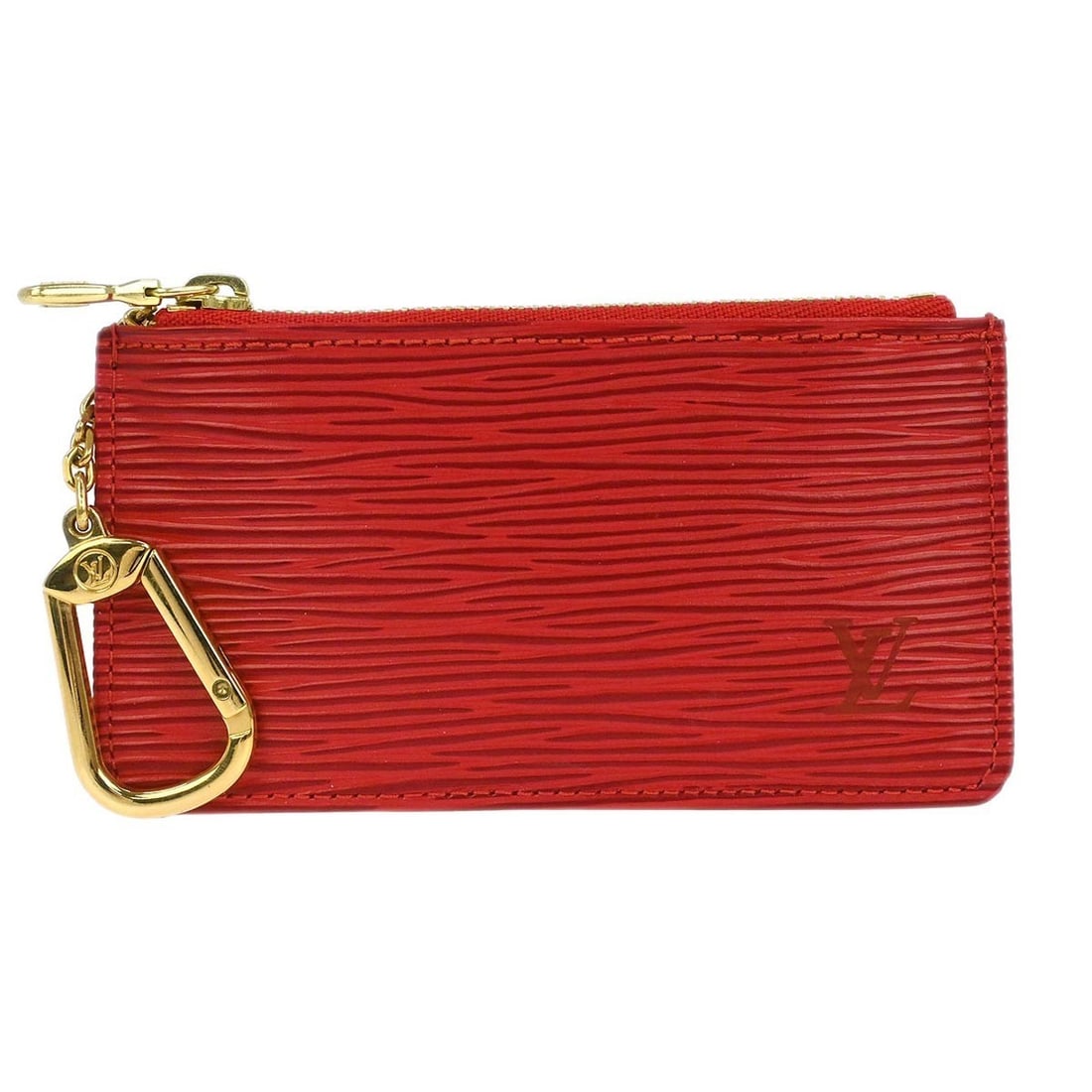 Red Epi Leather Coin Purse Louis Vuitton Pochette Cles M63807: Red Epi Leather Coin Purse Louis Vuitton Pochette Cles M63807 This Louis Vuitton coin purse is crafted from red Epi leather and features a compact design ideal for carrying coins and small essentials.