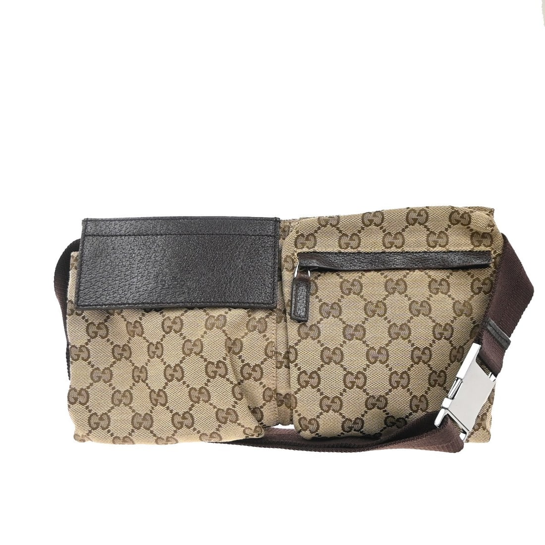 Vintage Gucci GG Canvas Double Belt Crossbody Bag Brown Leather Trim: Vintage Gucci GG Canvas Double Belt Crossbody Bag Brown Leather Trim This Gucci vintage double belt bag features a brown GG canvas exterior with leather accents. It is designed as a unisex accessory a