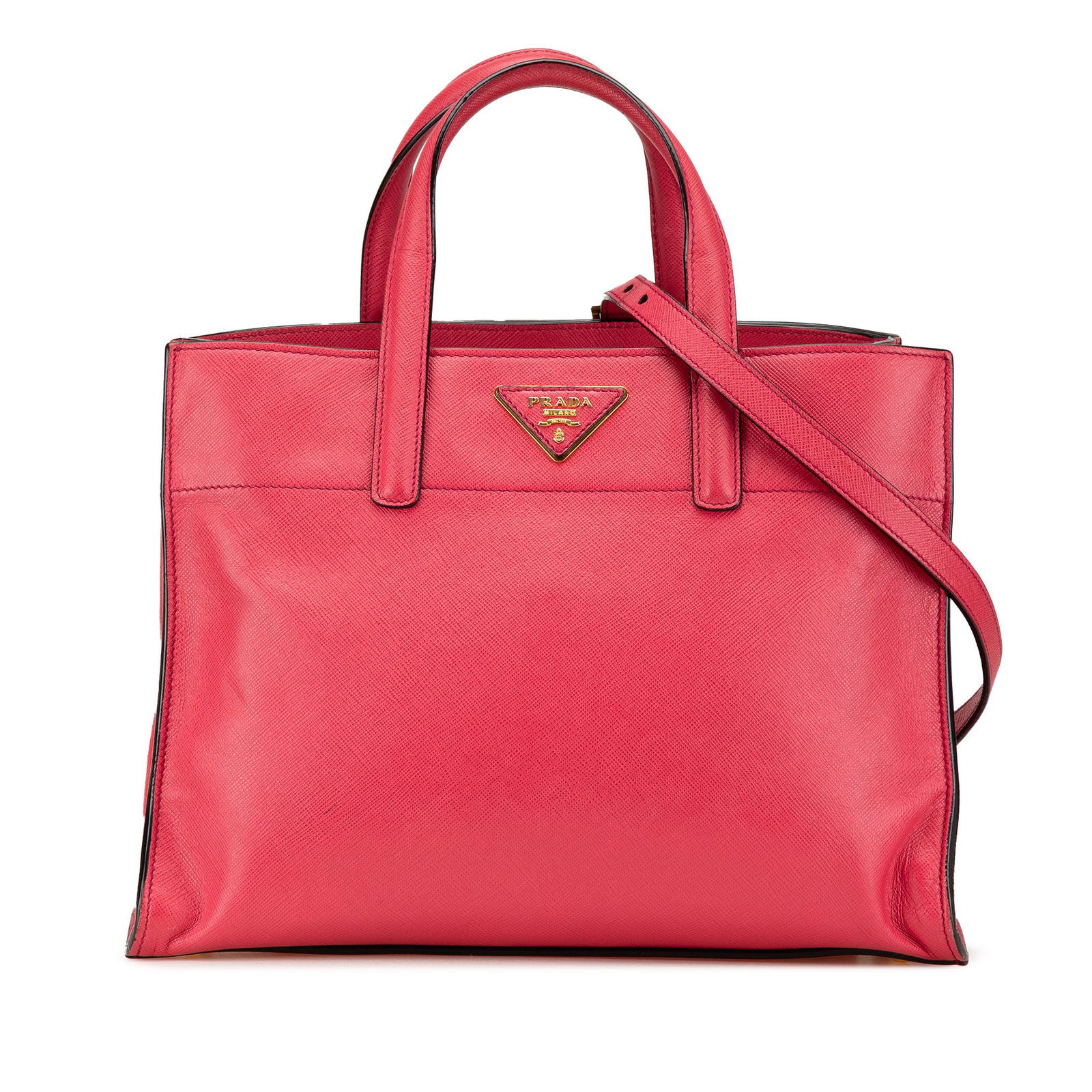Prada Saffiano Soft Triple Pocket Tote Pink Leather Italy: Prada Saffiano Soft Triple Pocket Tote Pink Leather Italy Introducing the Prada Saffiano Soft Triple Pocket Tote, a blend of luxury and functionality. This stylish satchel is crafted from premium saff