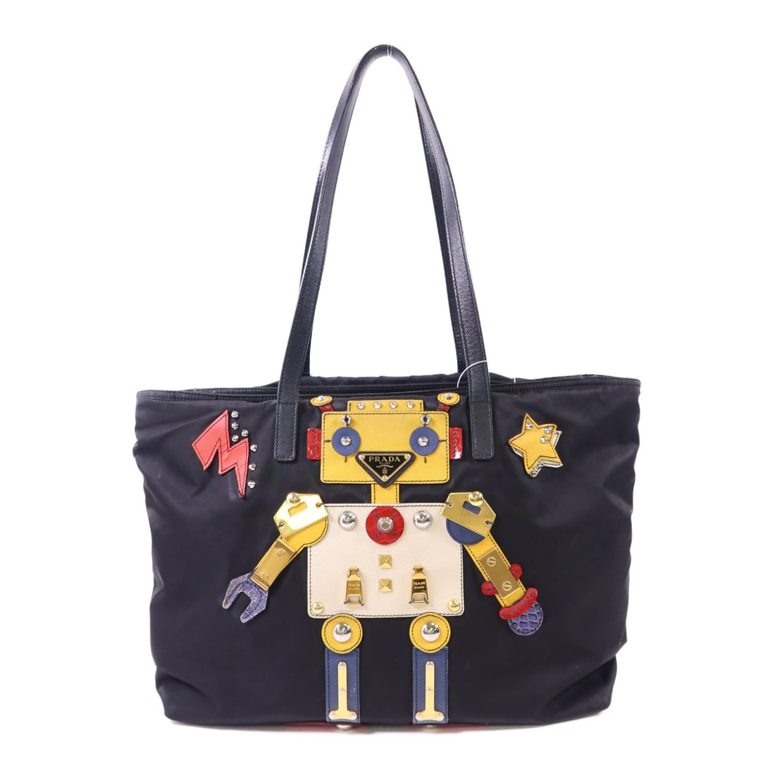 Prada Black Nylon Robot Shoulder Tote with Gold Hardware 1BG052 (1 of 18)