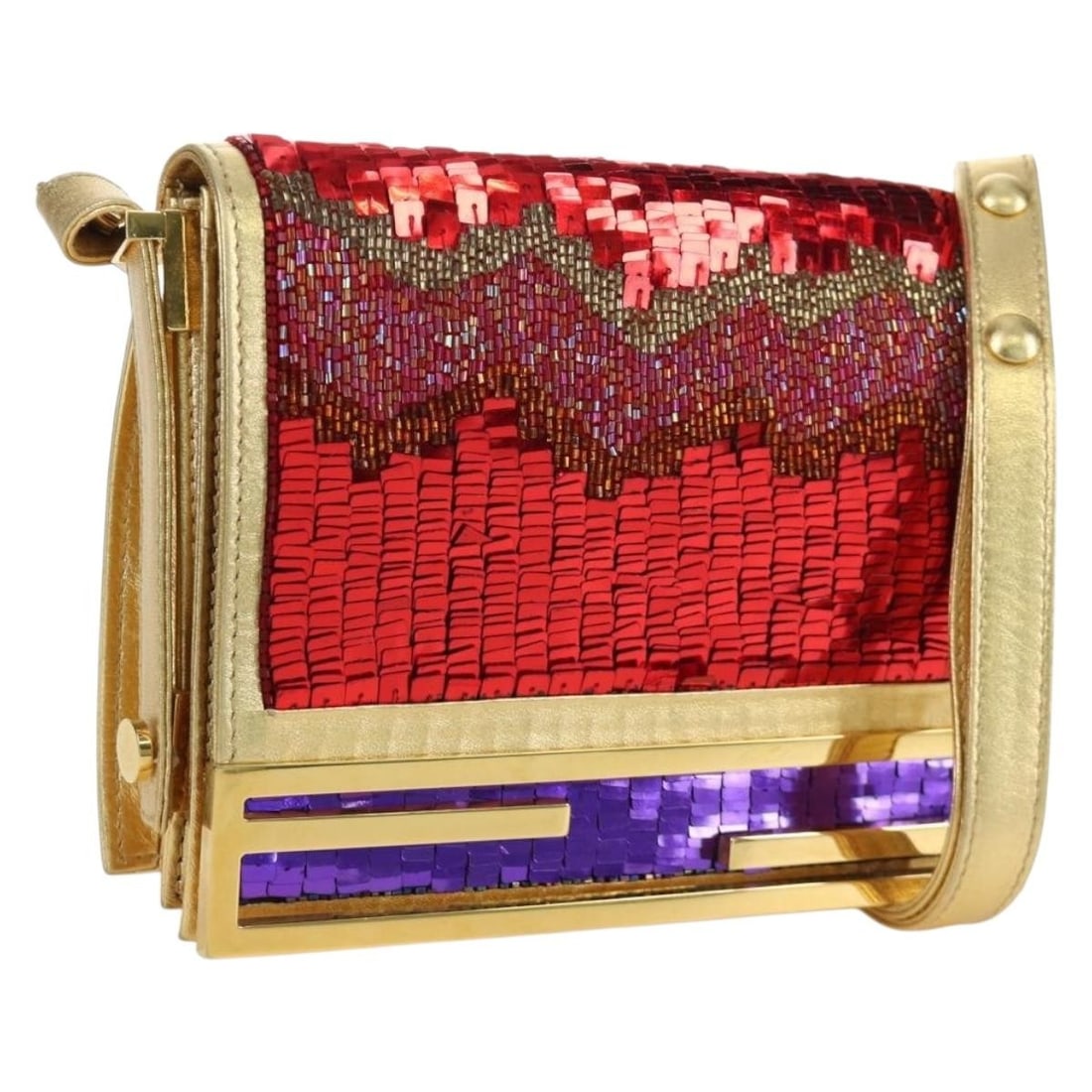 Fendi Multicolor Gold Leather Sequin Shoulder Bag for Women: Fendi Multicolor Gold Leather Sequin Shoulder Bag for Women This FENDI shoulder bag features a multicolor and gold exterior crafted from leather and embellished with sequins. Designed for women, the b