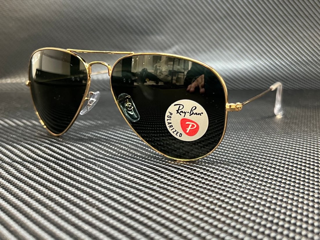 Ray-Ban RB3025 Gold Aviator Sunglasses with Green Polarized Lenses (1 of 5)
