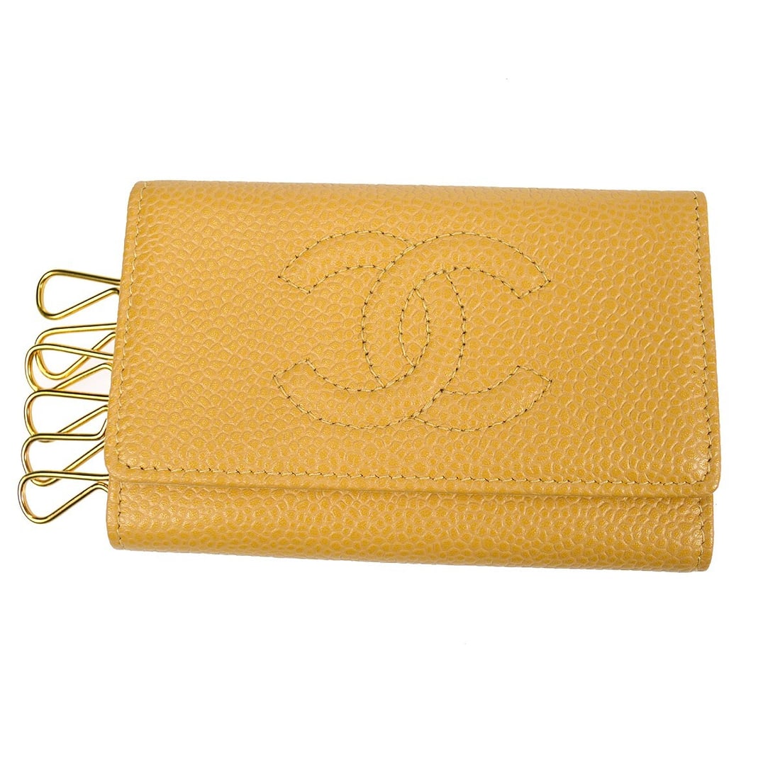 Chanel Vintage Beige Caviar Key Case with Button Logo (1 of 8)