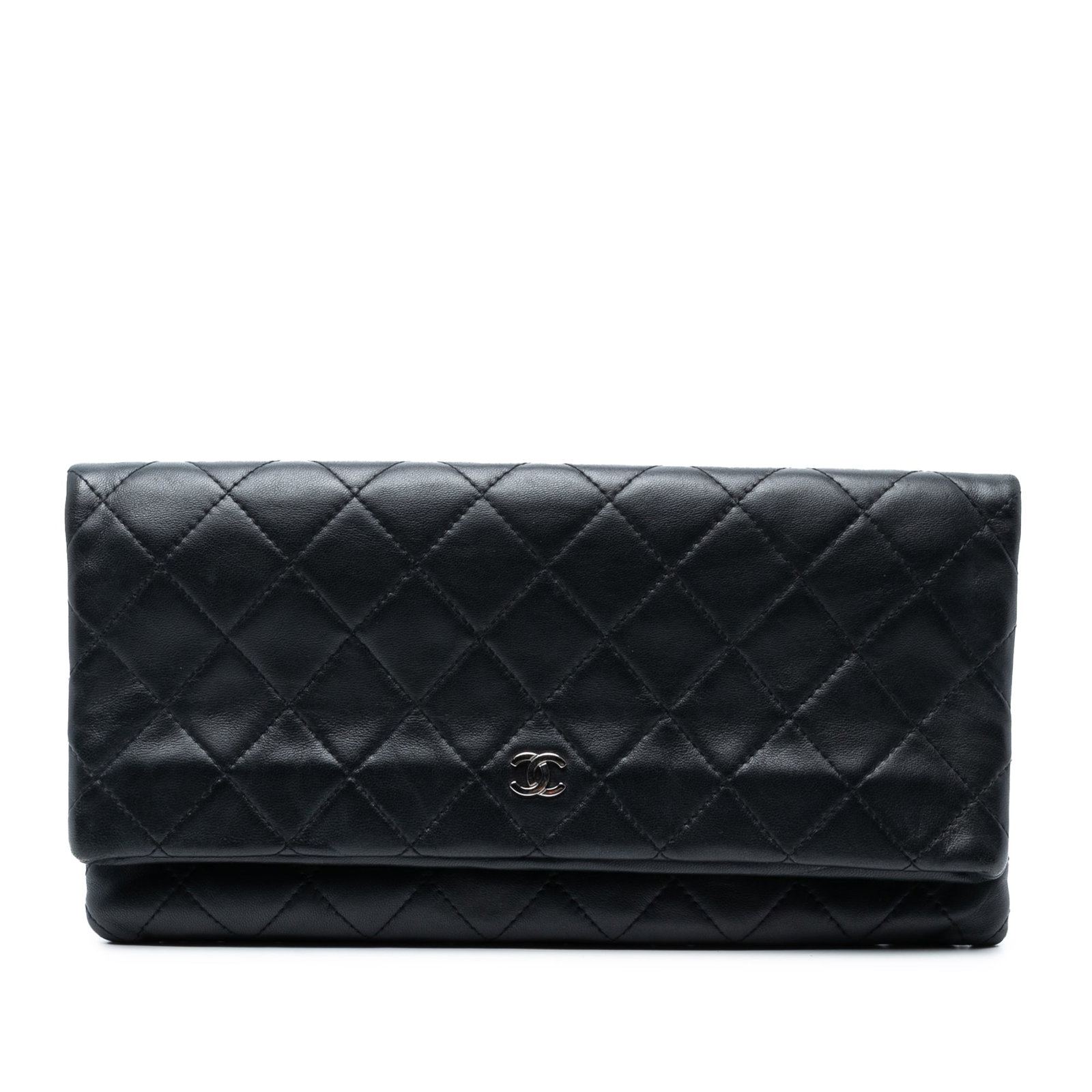 Chanel Black Quilted Lambskin CC Foldover Clutch Bag (1 of 7)