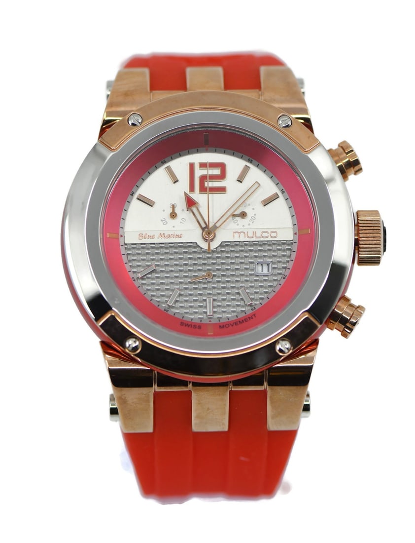 Mulco Nuit Blue Marine Two Tone Stainless Steel Quartz Wristwatch MW51621061: Mulco Nuit Blue Marine Two Tone Stainless Steel Quartz Wristwatch MW51621061 This Mulco Nuit Blue Marine wristwatch features a two-tone stainless steel case and a durable silicone band. It is powered