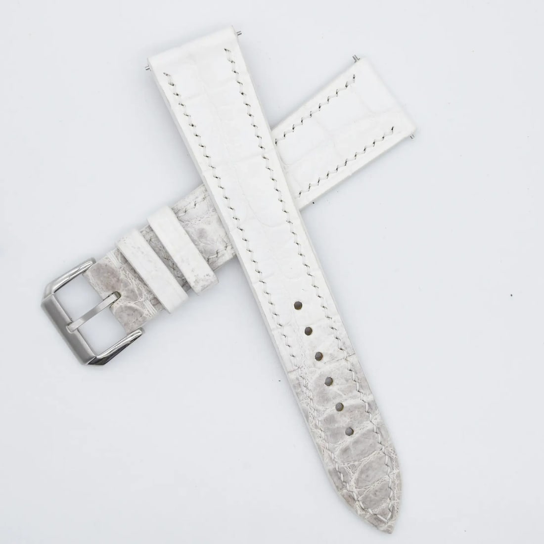 Lucky 8 Blue White Crocodile Strap for Rolex Sky-Dweller 22mm x 18mm: Lucky 8 Blue White Crocodile Strap for Rolex Sky-Dweller 22mm x 18mm Enhance your Rolex Sky-Dweller with this luxurious blue and white crocodile leather strap. Designed specifically for Sky-Dweller mo