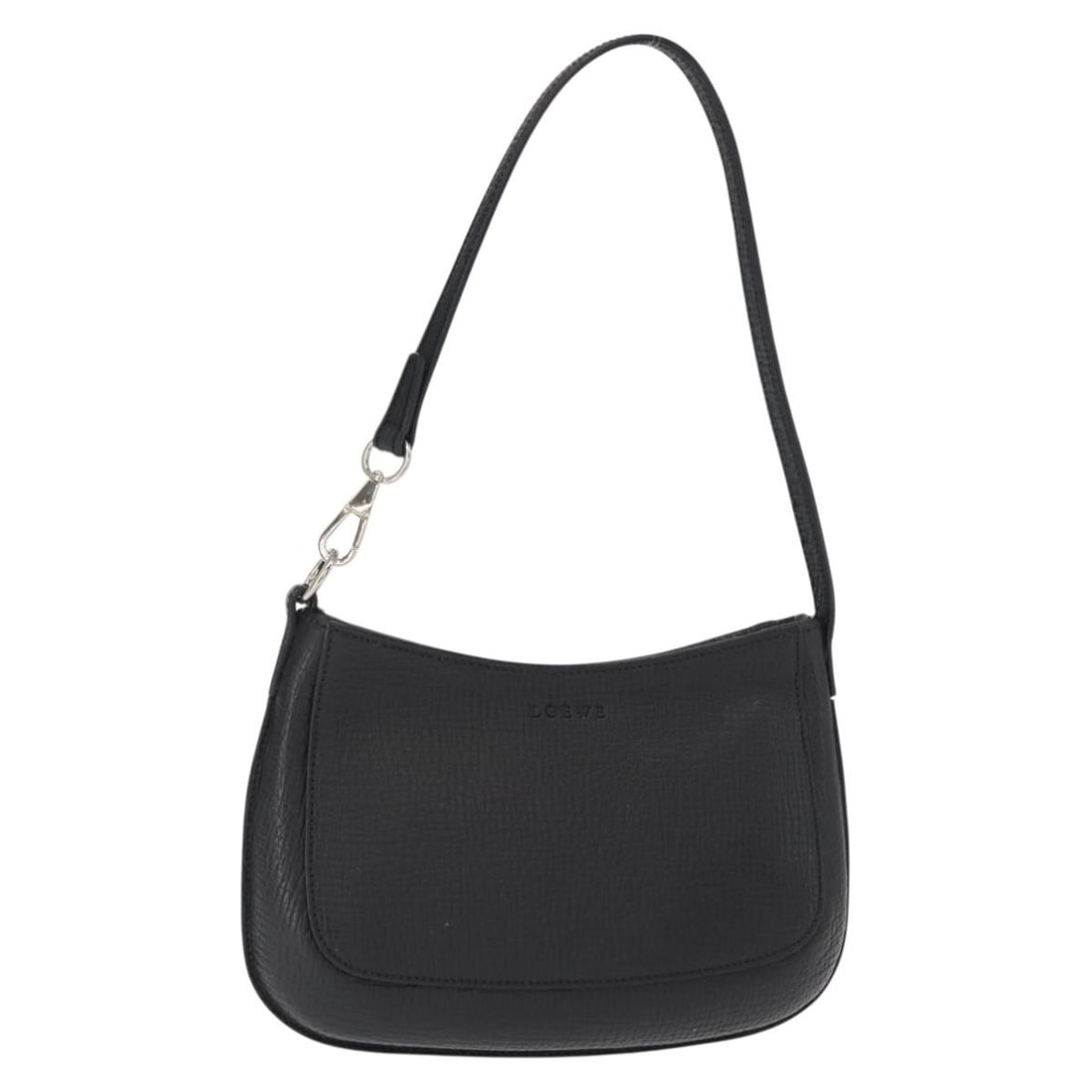 LOEWE Black Silver Leather Accessory Pouch Dust Bag Included: LOEWE Black Silver Leather Accessory Pouch Dust Bag Included This elegant LOEWE accessory pouch is crafted from high-quality leather in a striking black and silver color combination. The pouch measure