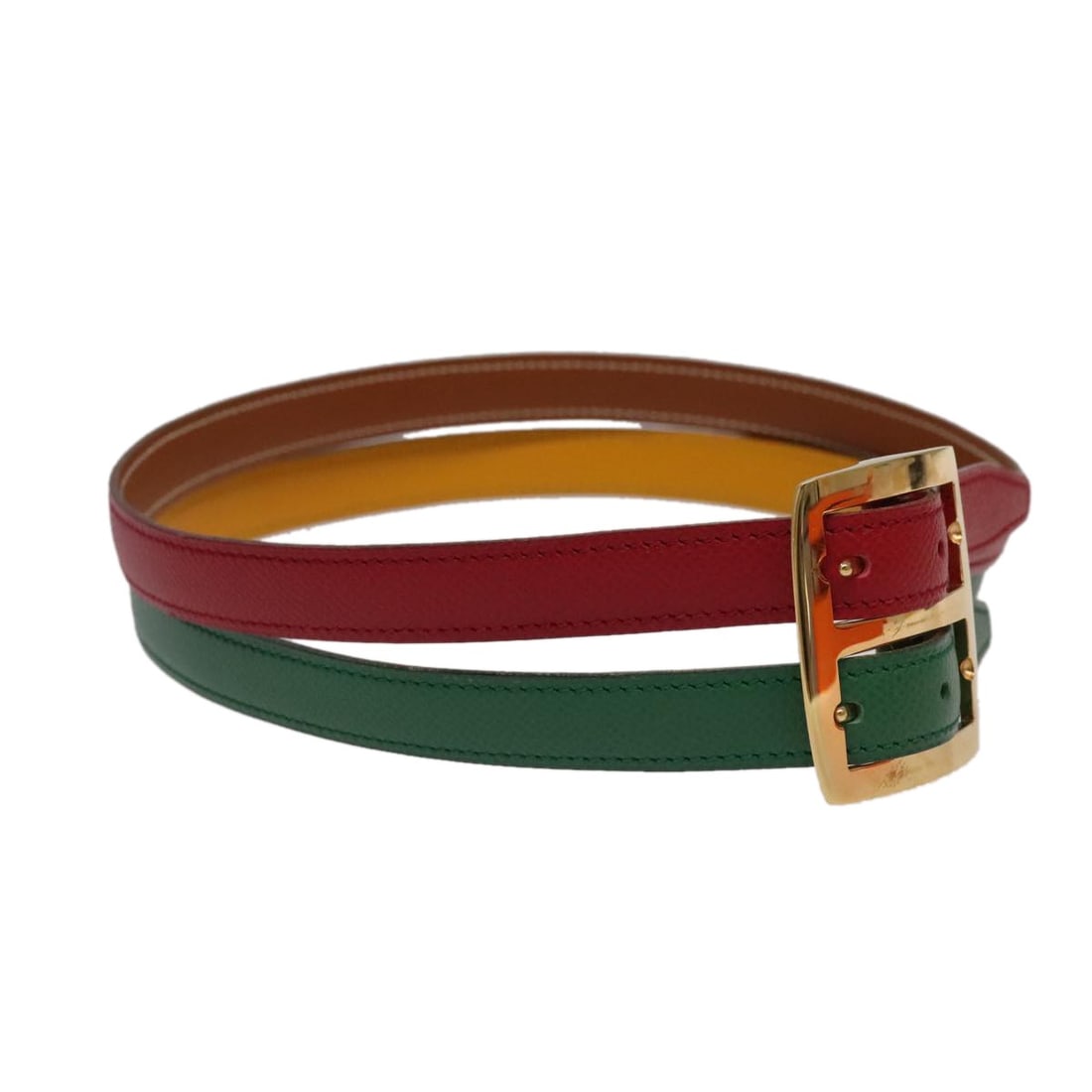 Hermes Multicolor Leather Belt Gold Buckle 28.3 Inch Women's Accessory (1 of 17)