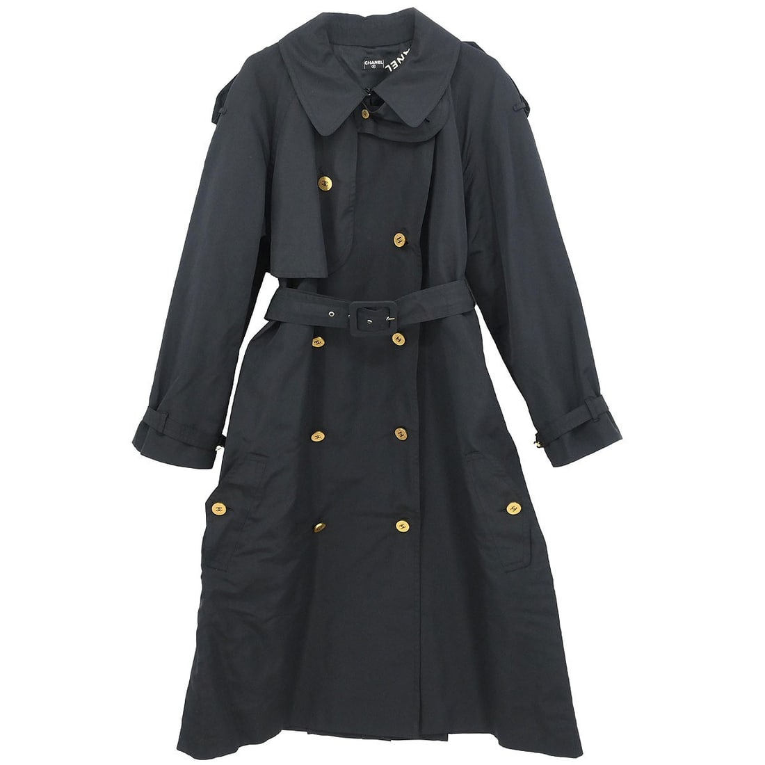 Chanel Vintage Black Long Overcoat with Logo Accent (1 of 11)