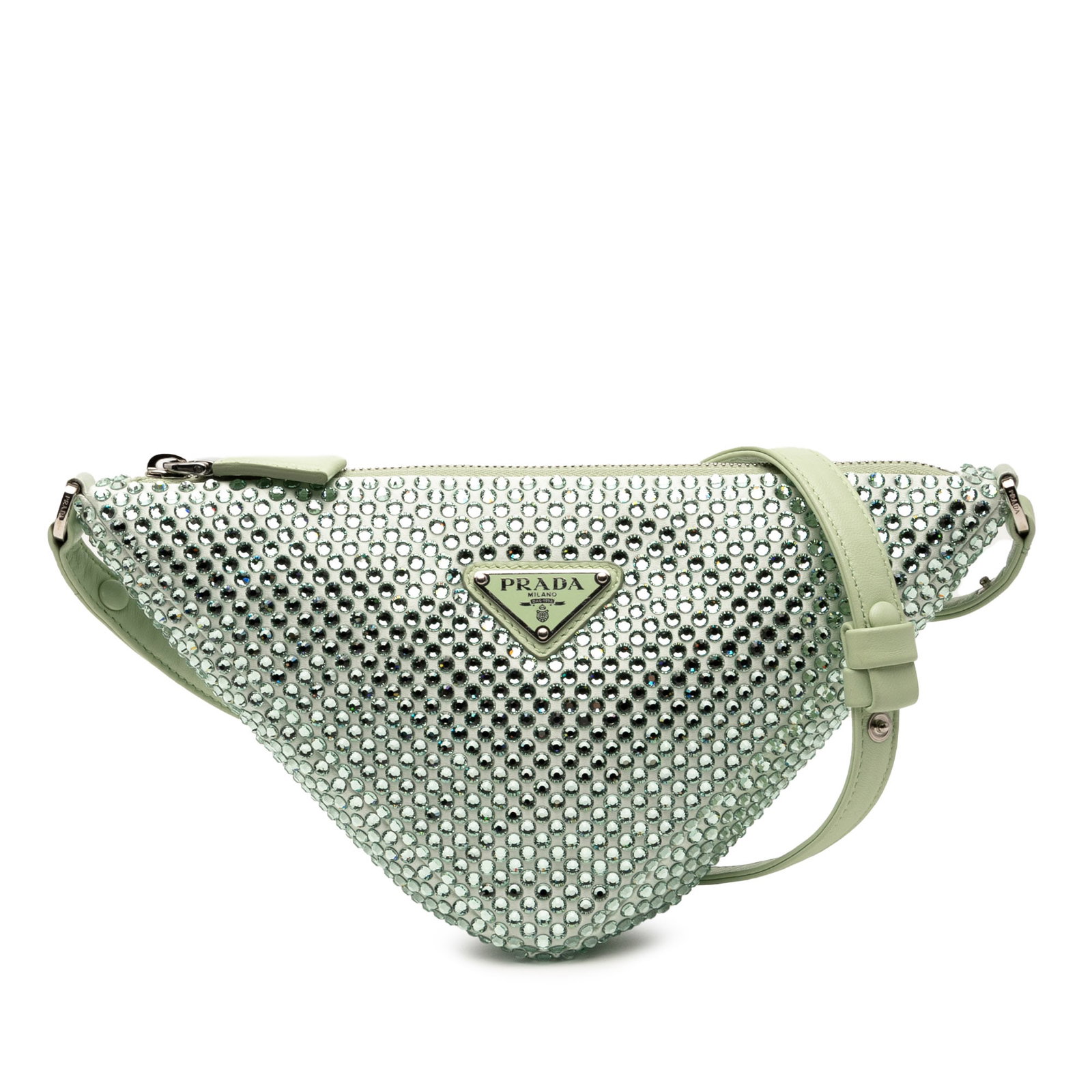 Prada Green Satin Crystal Triangle Pouch Shoulder Bag (1 of 8)