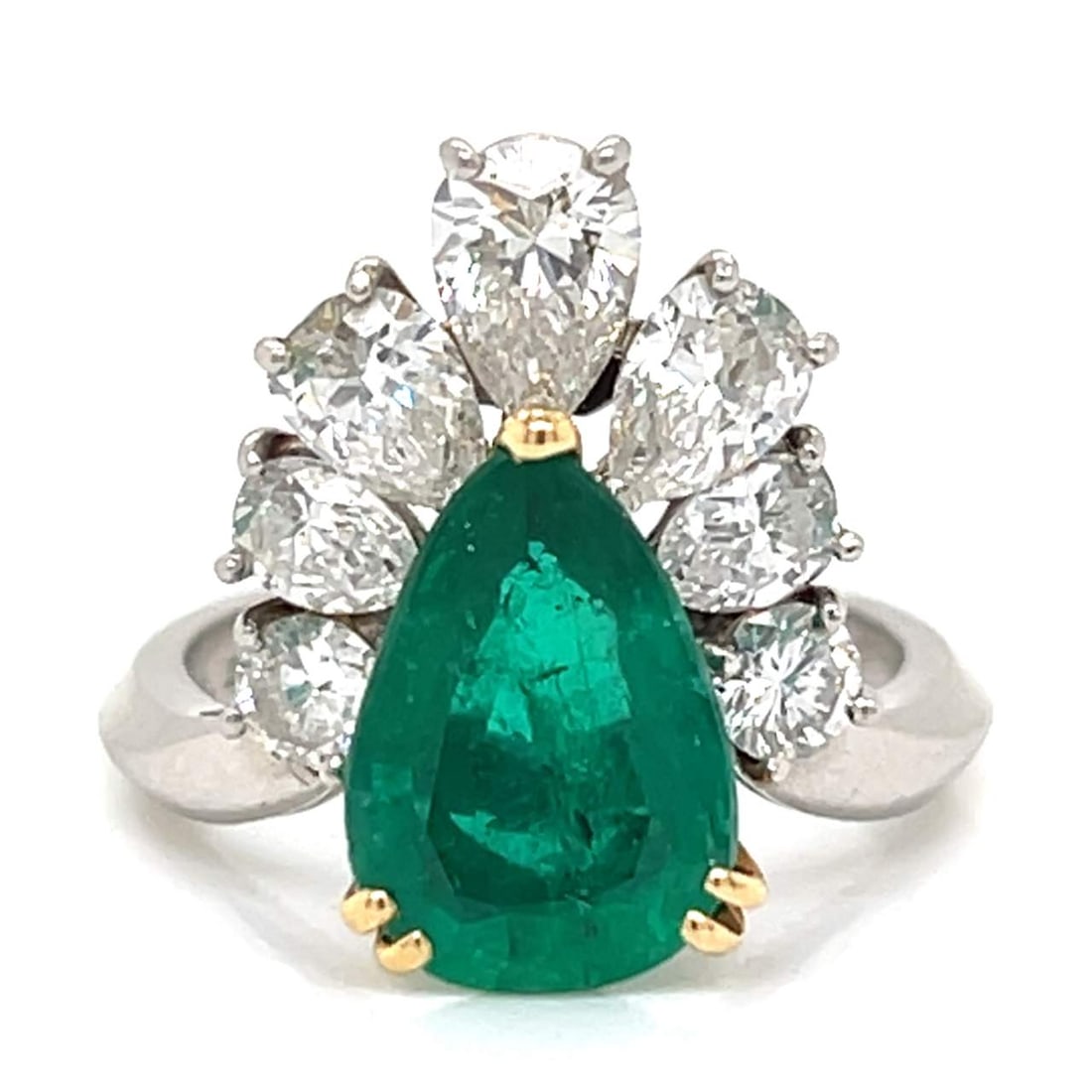 1960s Mauboussin Platinum 18K Emerald Diamond Ring AGL Certified: 1960s Mauboussin Platinum 18K Emerald Diamond Ring AGL Certified This exquisite Mauboussin Paris ring from the 1960s features a stunning AGL Certified Colombian emerald weighing 2.60 ct, beautifully c