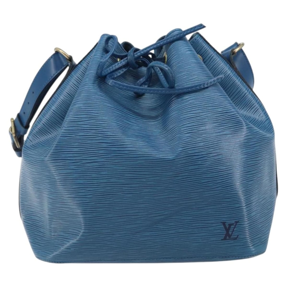 Blue Epi Leather Louis Vuitton Petit Noe Shoulder Bag: Blue Epi Leather Louis Vuitton Petit Noe Shoulder Bag The Louis Vuitton Petit Noe handbag in blue Epi leather is designed for women and crafted in France. This handbag features a structured silhouette